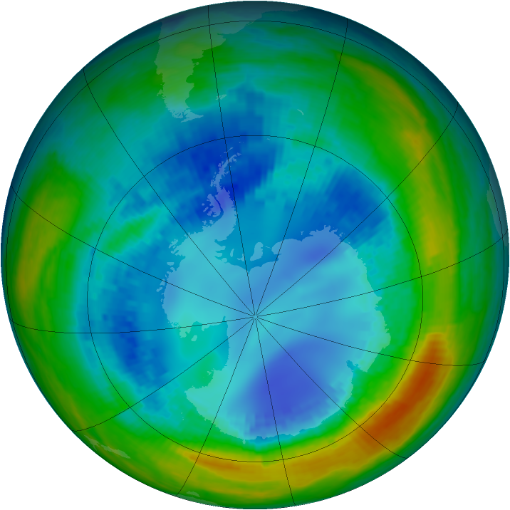 Antarctic ozone map for 20 August 2004